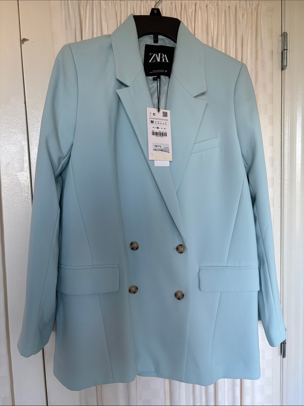 Zara Pastel Blue Double-Breasted Blazer Jacket